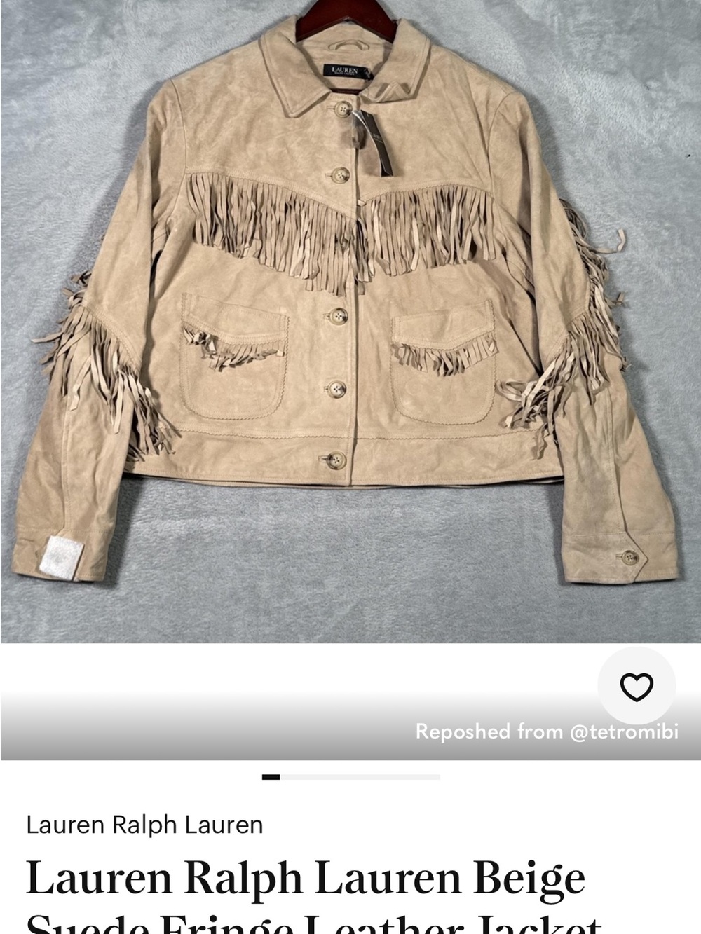 Lauren Ralph Lauren Beige Suede Fringe Leather Jacket